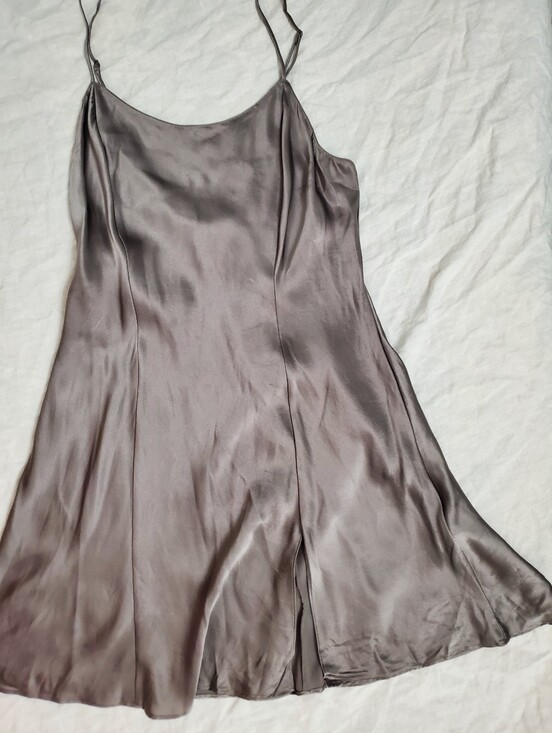 Victoria's Secret Other - Victoria's Secret 100% Silk Slip Dress M Taupe Gray Spaghetti Strap Chemise Y2K